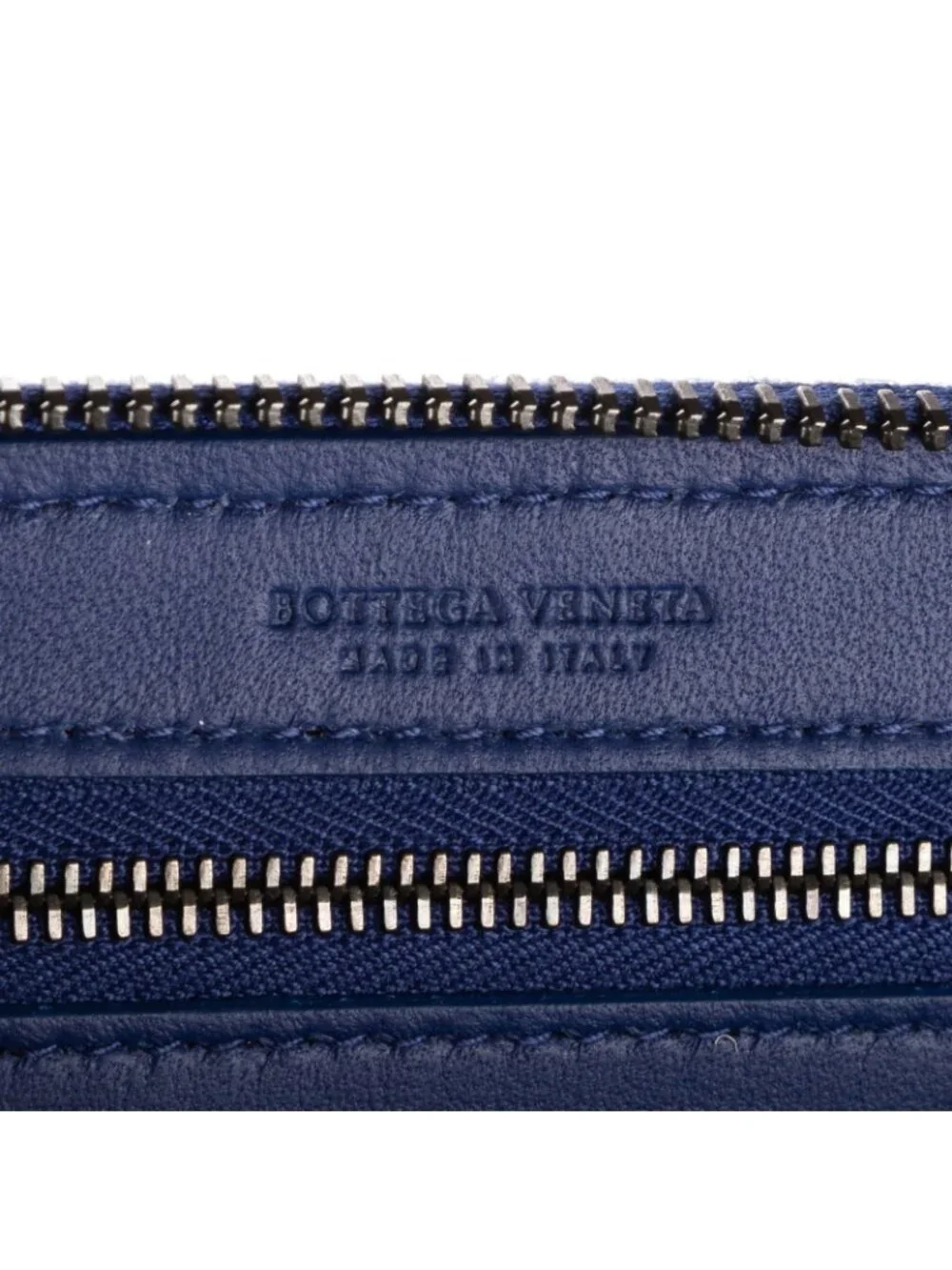 Bottega Veneta Zip Around Wallet Navy Intrecciato Calfskin Leathera